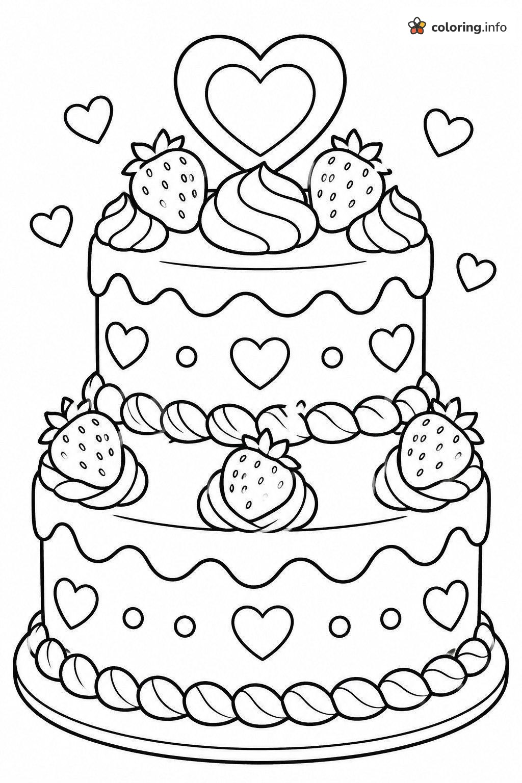 Strawberry Heart Cake Made With Love coloring page Strawberry Heart Cake Made With Love coloring page
