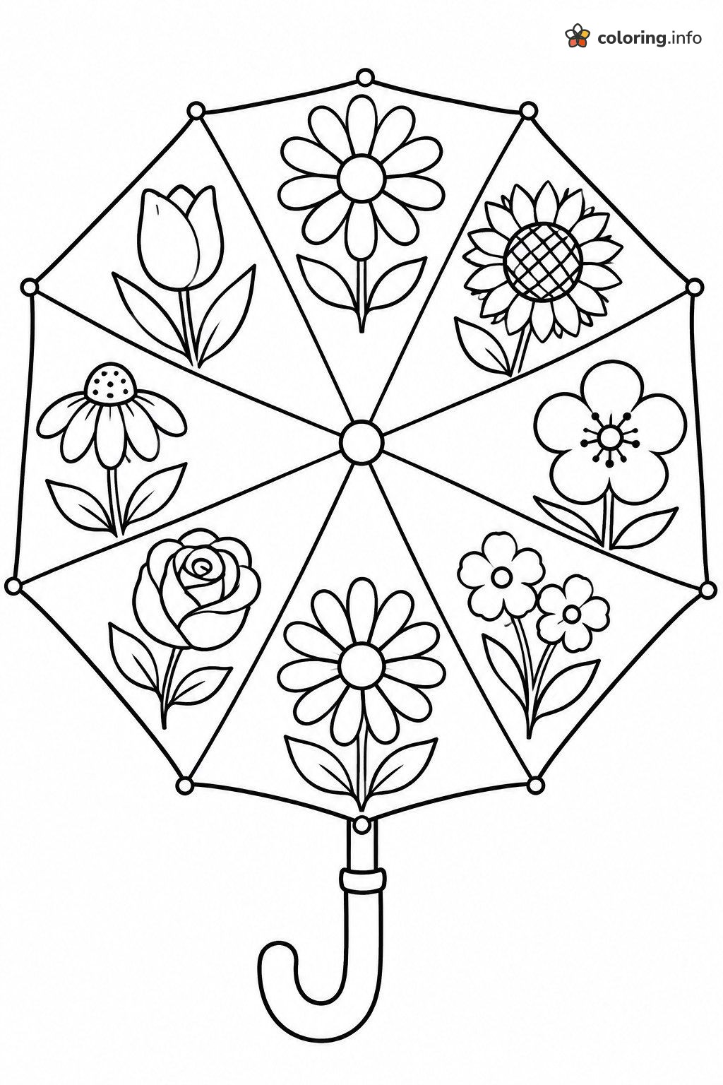 Eight Flower Panels on an Umbrella Canopy printable coloring page Eight Flower Panels on an Umbrella Canopy printable coloring page