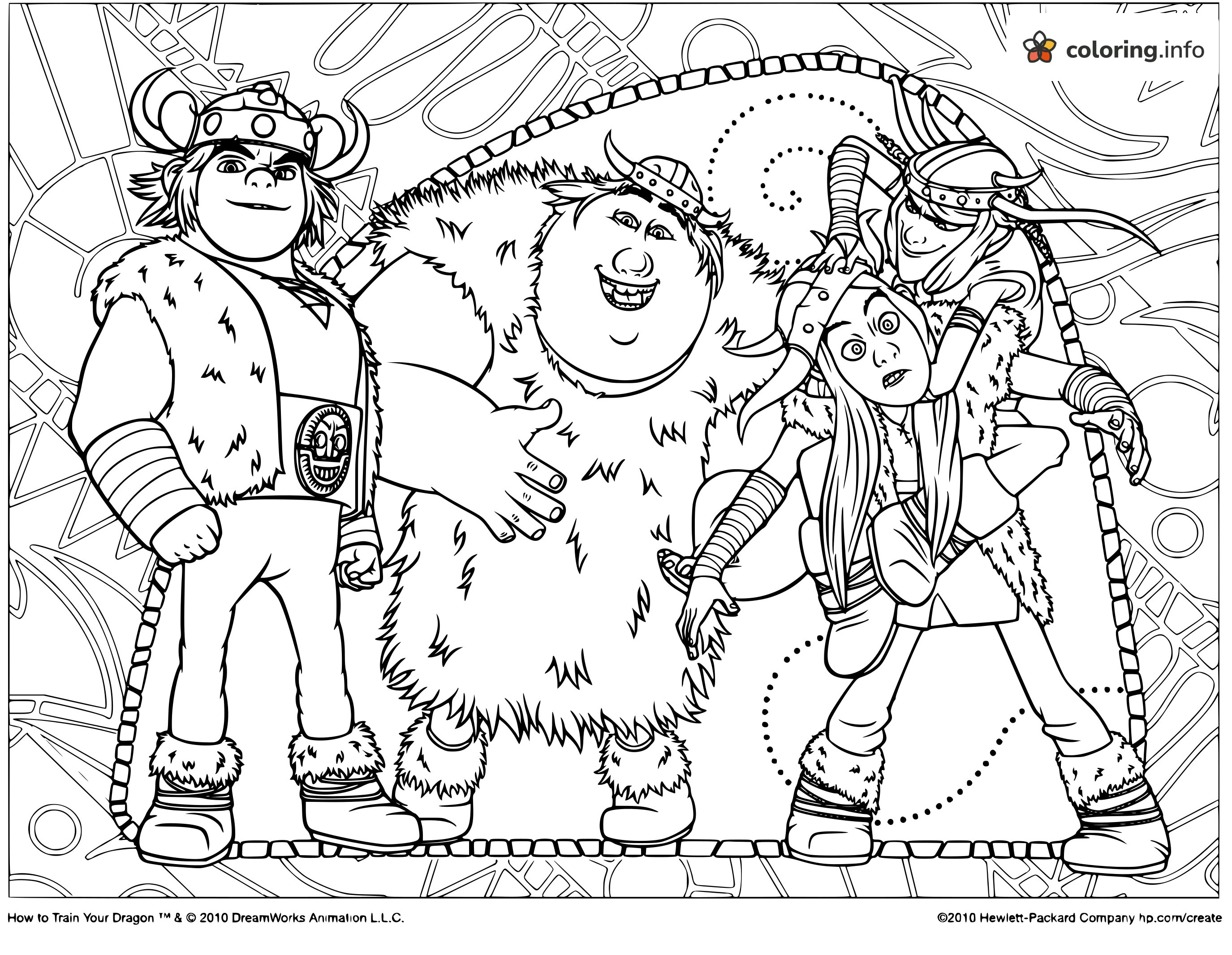 Fishlegs, Snotlout and the Twins: How to Train Your Dragon Teens coloring page Fishlegs, Snotlout and the Twins: How to Train Your Dragon Teens coloring page