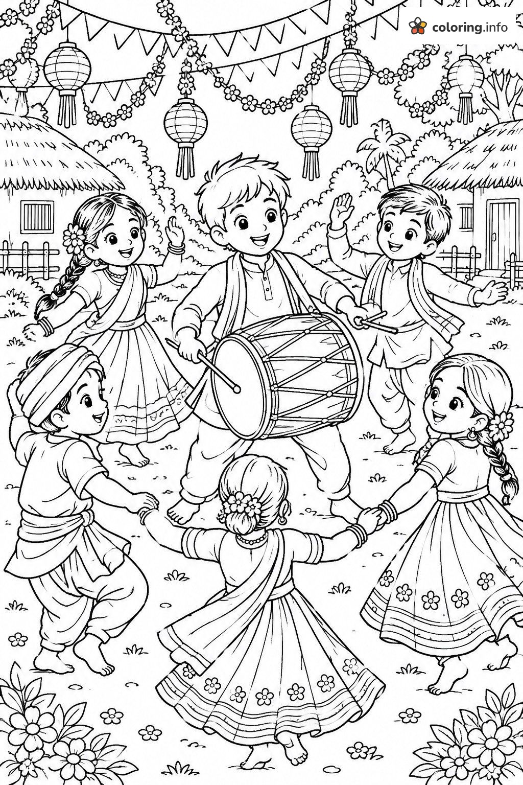 Festival Dance Around the Drummer Boy, Chhota Bheem Page coloring sheet Festival Dance Around the Drummer Boy, Chhota Bheem Page coloring sheet