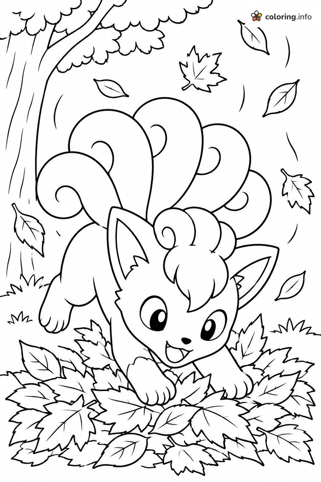 Vulpix Pokémon Jumping Into Fall Leaves coloring page Vulpix Pokémon Jumping Into Fall Leaves coloring page