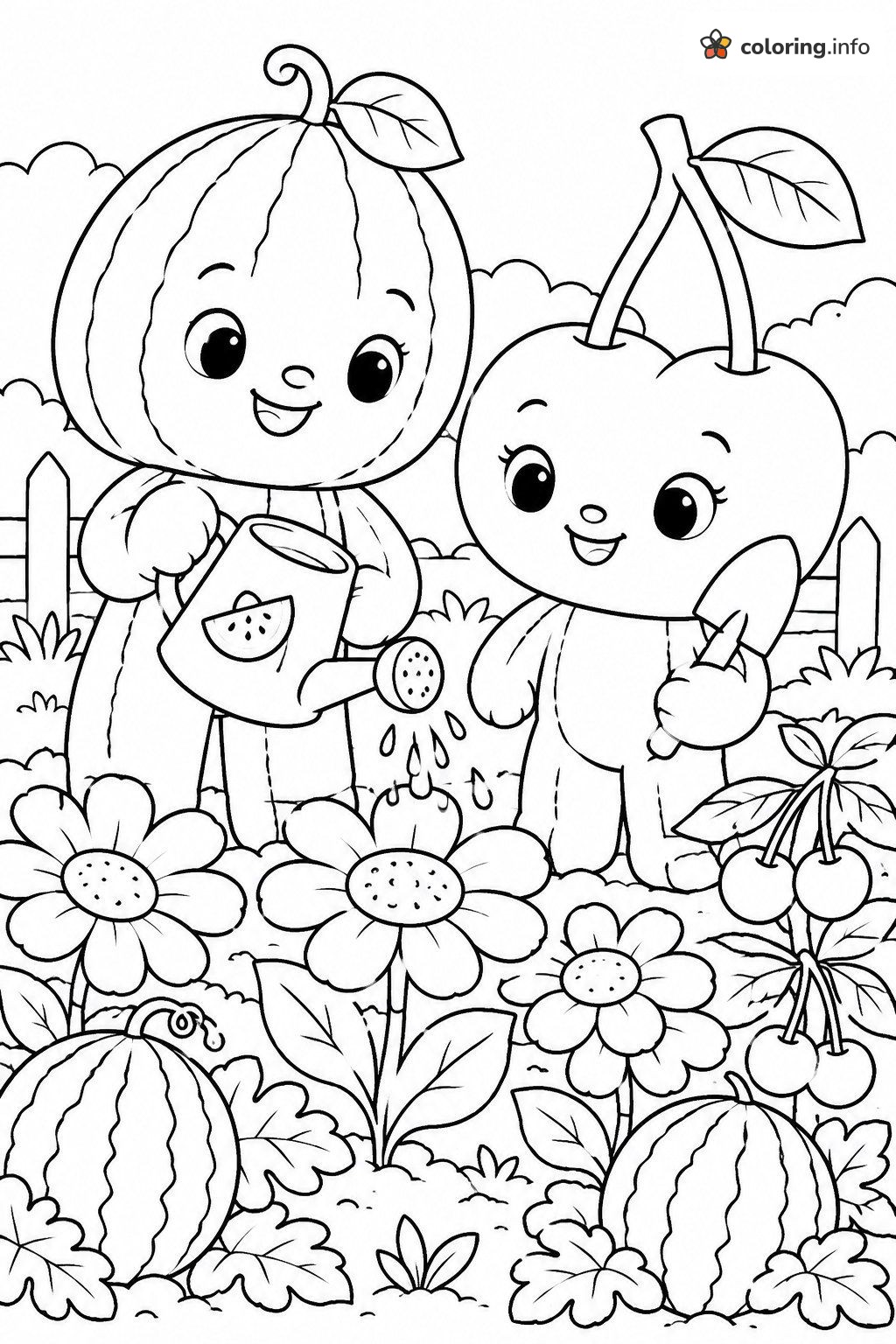Pikmi Pops Watermelon and Cherry Garden Pals printable coloring page Pikmi Pops Watermelon and Cherry Garden Pals printable coloring page