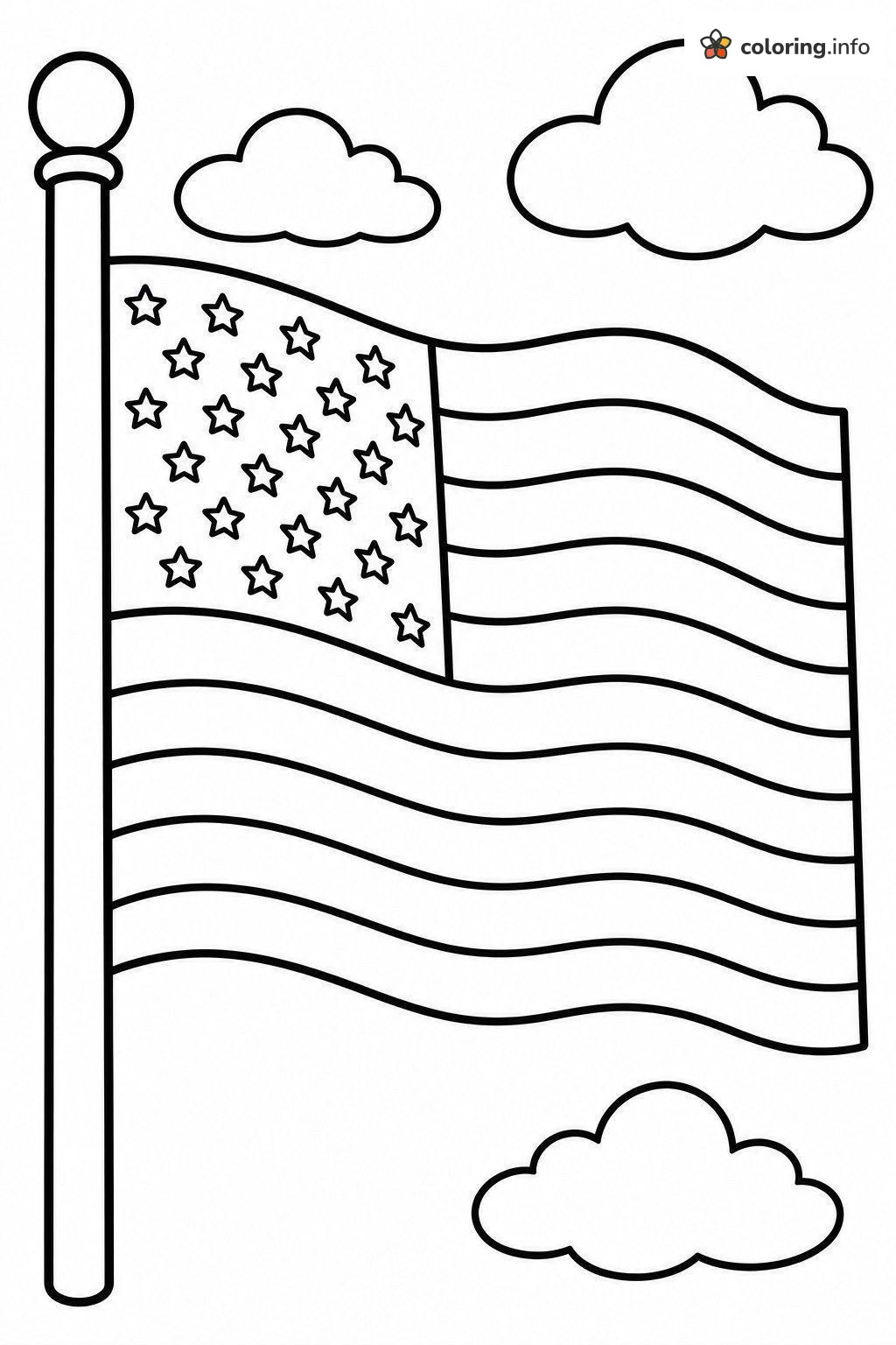 Waving American Flag Presidents' Day Printable coloring page Waving American Flag Presidents' Day Printable coloring page