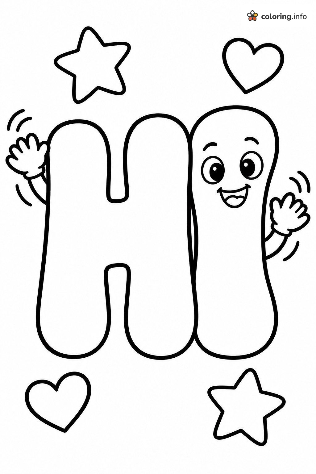 Say Hi With Waving Bubble Letters, Stars and Hearts printable coloring page Say Hi With Waving Bubble Letters, Stars and Hearts printable coloring page