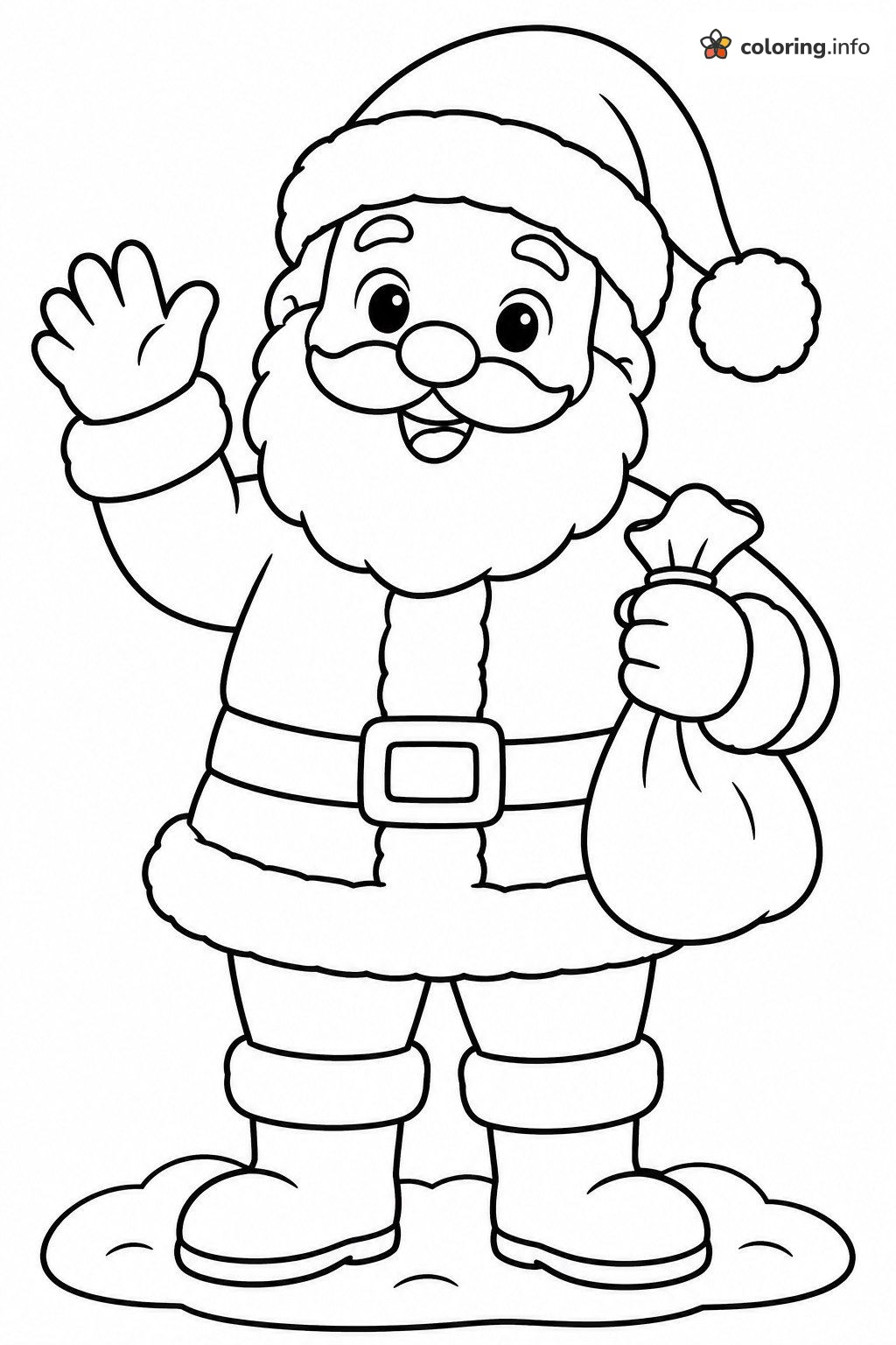 Friendly Santa Claus Wave With a Little Tied Sack coloring sheet Friendly Santa Claus Wave With a Little Tied Sack coloring sheet