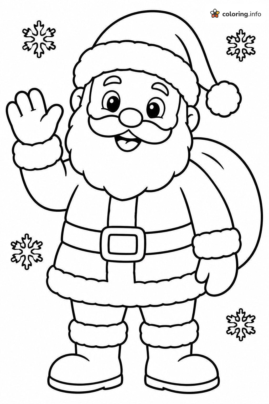 Santa Claus Saying Hello with a Wave and a Full Sack coloring sheet Santa Claus Saying Hello with a Wave and a Full Sack coloring sheet