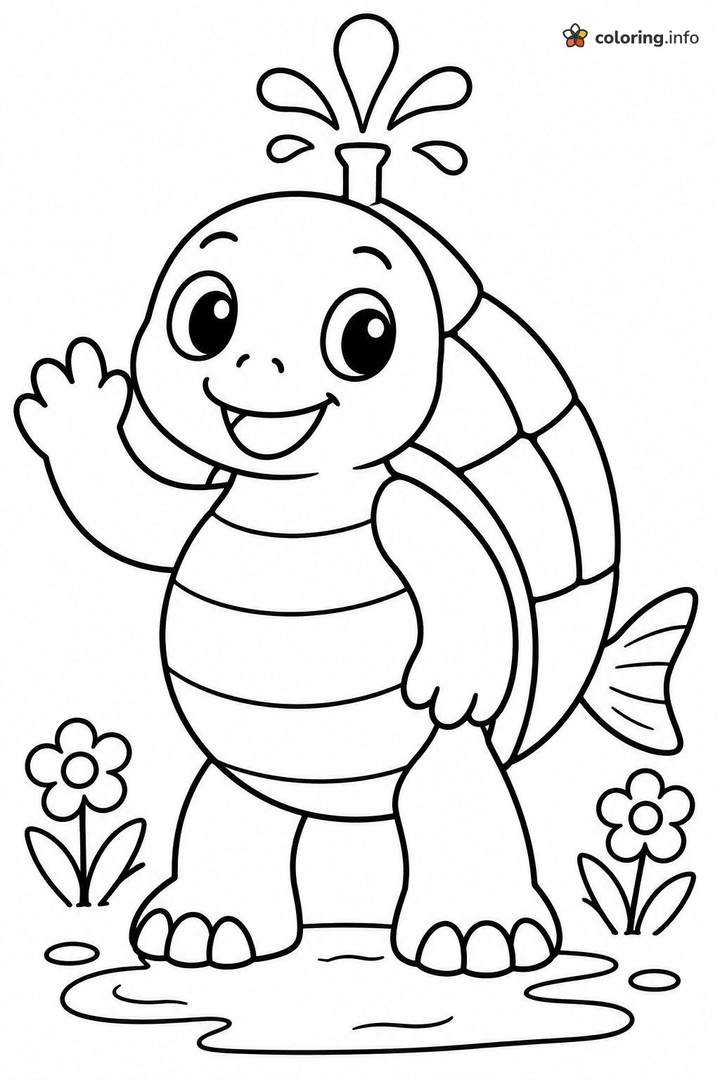 Friendly Blastoise Turtle Waving Beside Two Flowers coloring sheet Friendly Blastoise Turtle Waving Beside Two Flowers coloring sheet