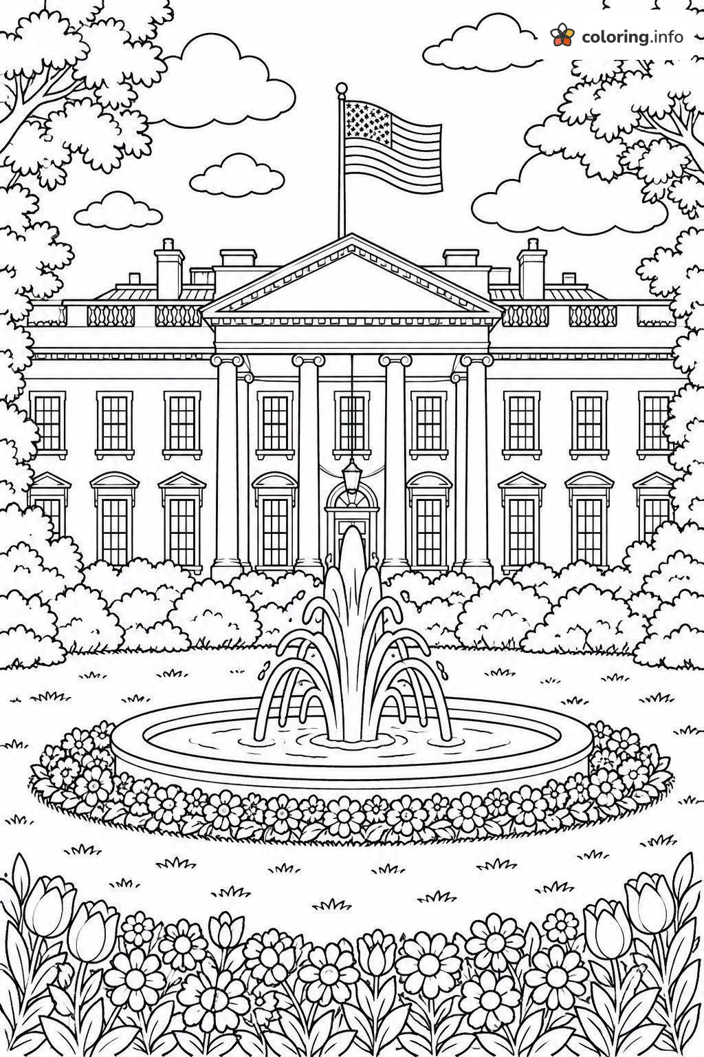 White House Fountain and Flower Garden coloring page White House Fountain and Flower Garden coloring page