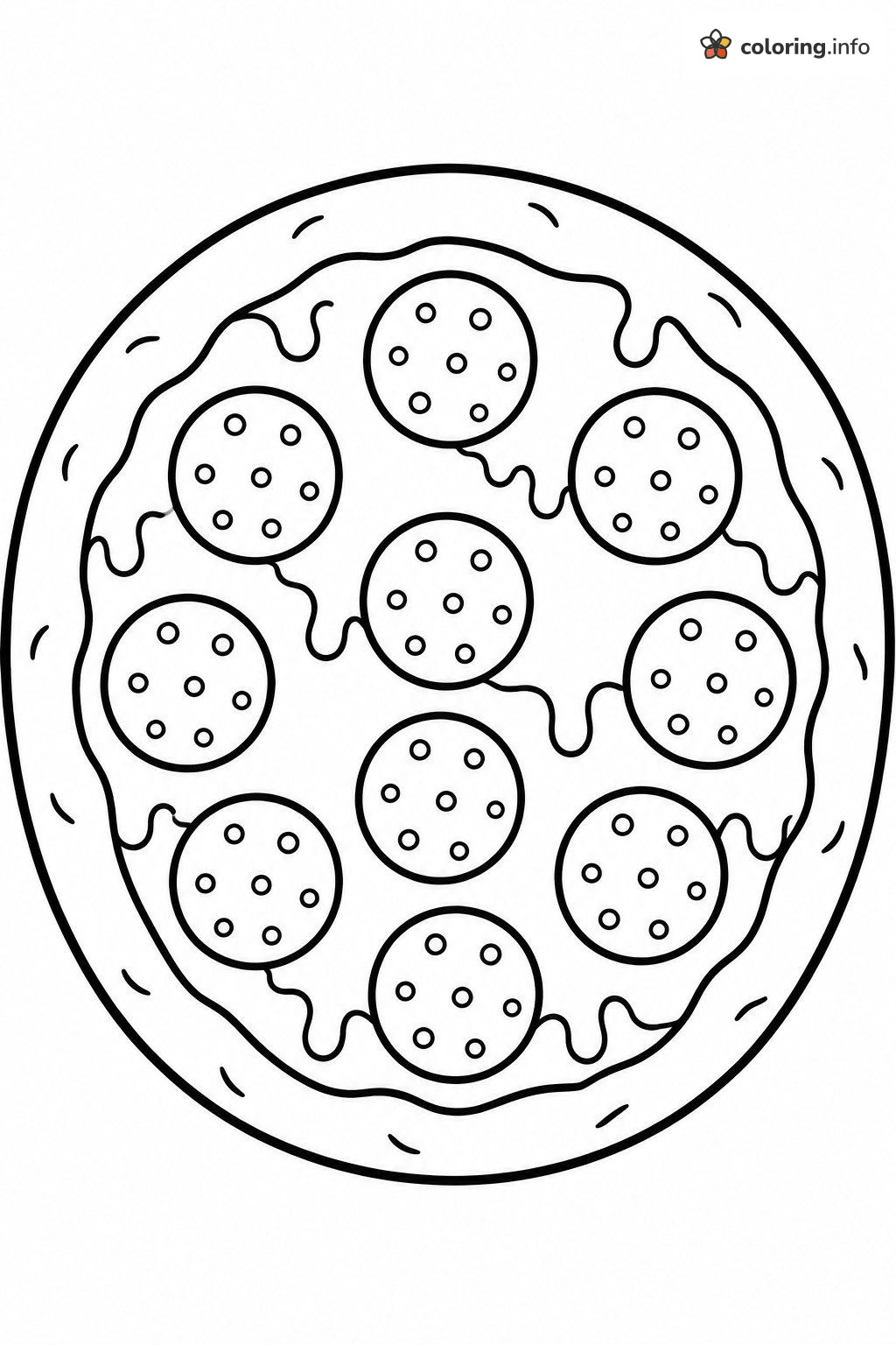 Big Pepperoni Pizza Seen from Above coloring sheet Big Pepperoni Pizza Seen from Above coloring sheet