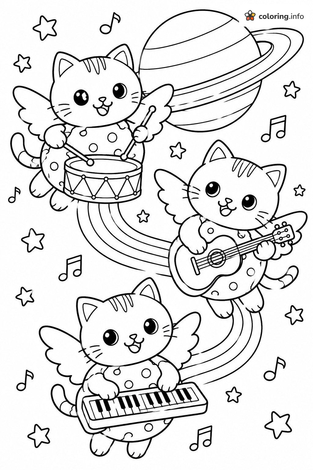 Musical Nyan Cat Kittens Jamming in Space coloring page Musical Nyan Cat Kittens Jamming in Space coloring page