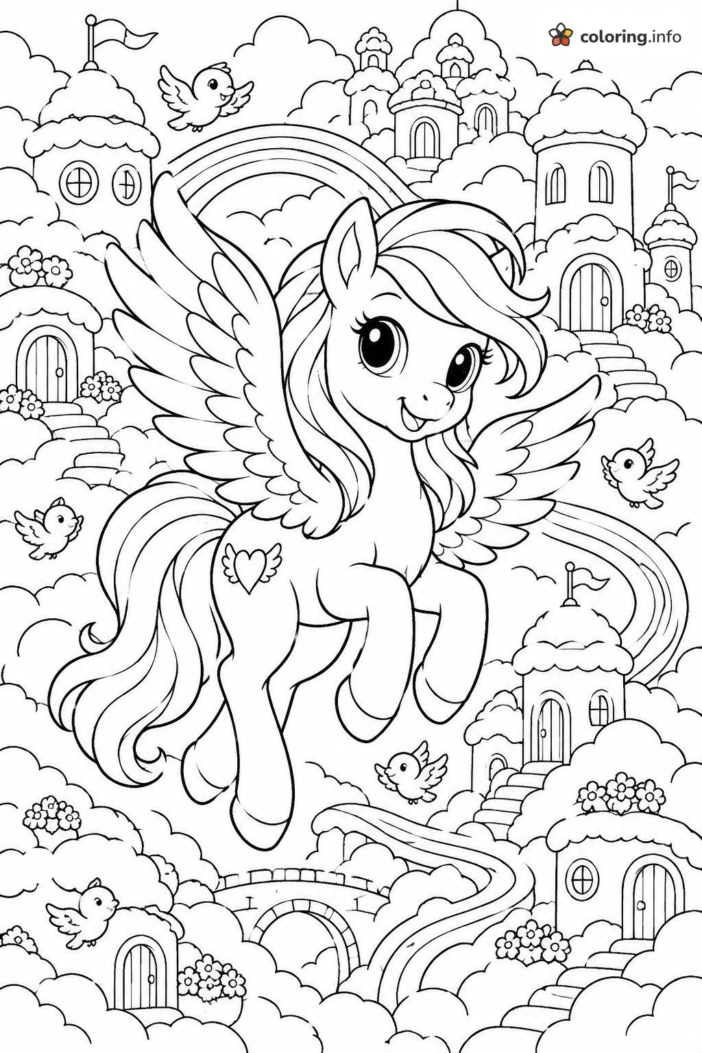 Cloud Castles and a Rainbow Flight for Rainbow Dash (MLP) coloring page Cloud Castles and a Rainbow Flight for Rainbow Dash (MLP) coloring page