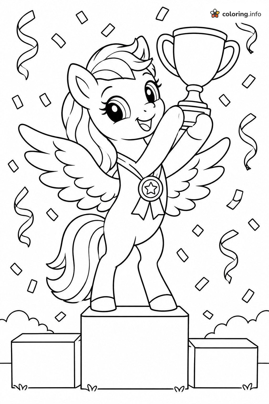 Winner's Podium Trophy Pony, Rainbow Dash (MLP) Coloring Page Winner's Podium Trophy Pony, Rainbow Dash (MLP) Coloring Page