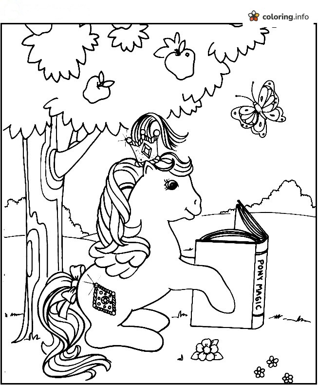 Winged My Little Pony Reading Pony Magic Under an Apple Tree printable coloring page Winged My Little Pony Reading Pony Magic Under an Apple Tree printable coloring page