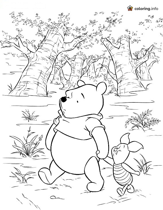 Forest Walk with Winnie the Pooh and Piglet printable coloring page Forest Walk with Winnie the Pooh and Piglet printable coloring page