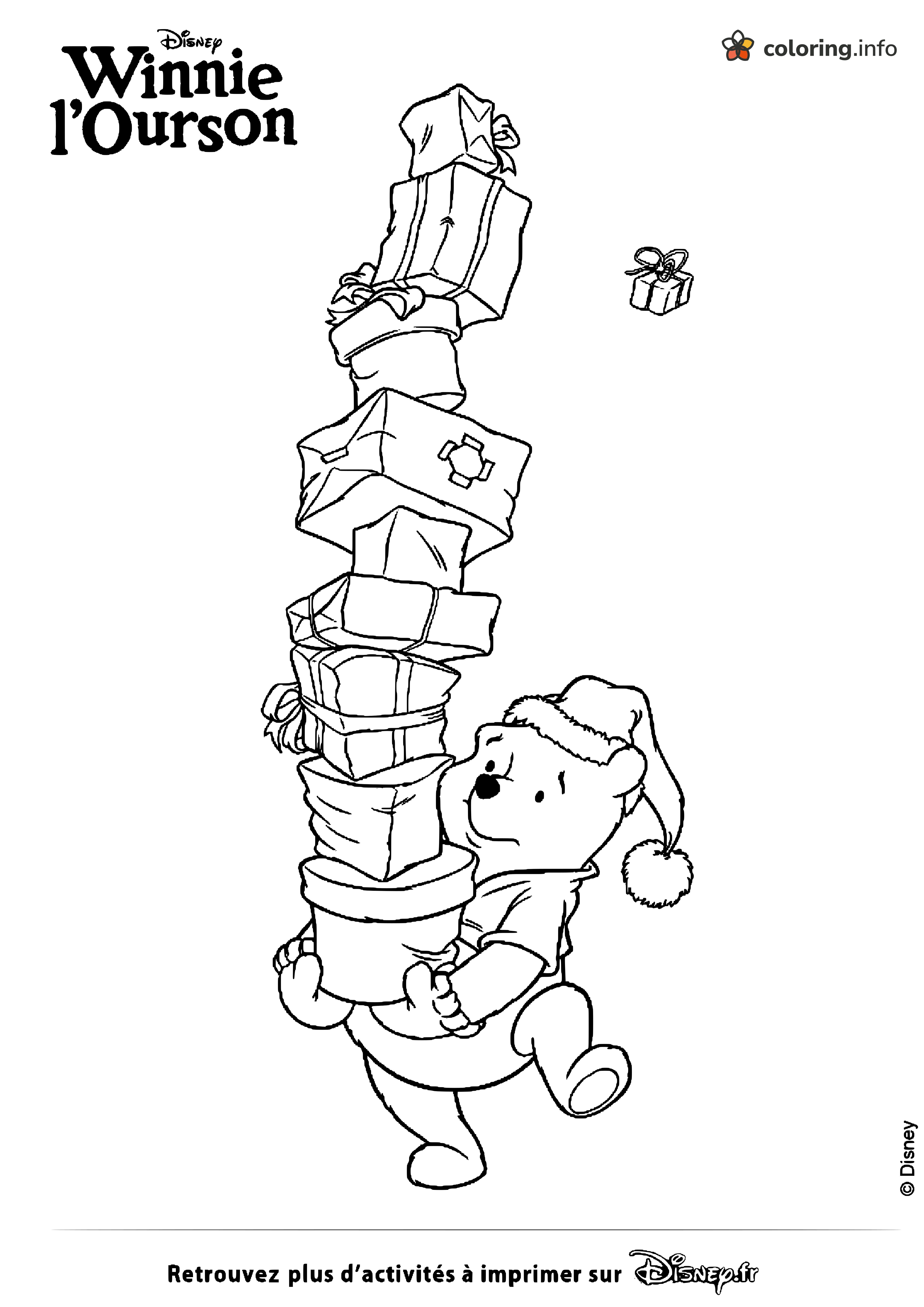 Winnie the Pooh in a Santa Hat Hauling Christmas Gifts coloring page Winnie the Pooh in a Santa Hat Hauling Christmas Gifts coloring page