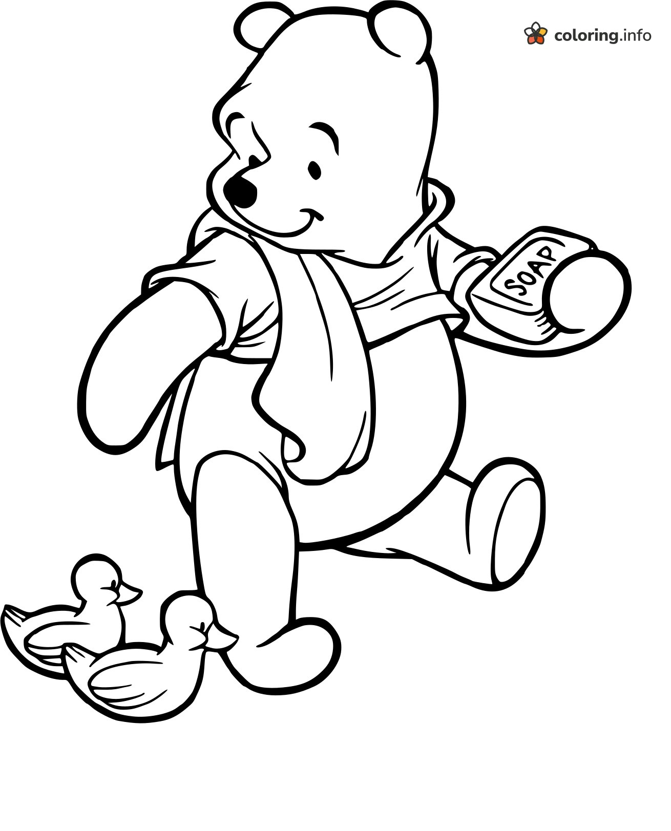 Bath Time Winnie the Pooh With Soap and Rubber Ducks coloring page Bath Time Winnie the Pooh With Soap and Rubber Ducks coloring page