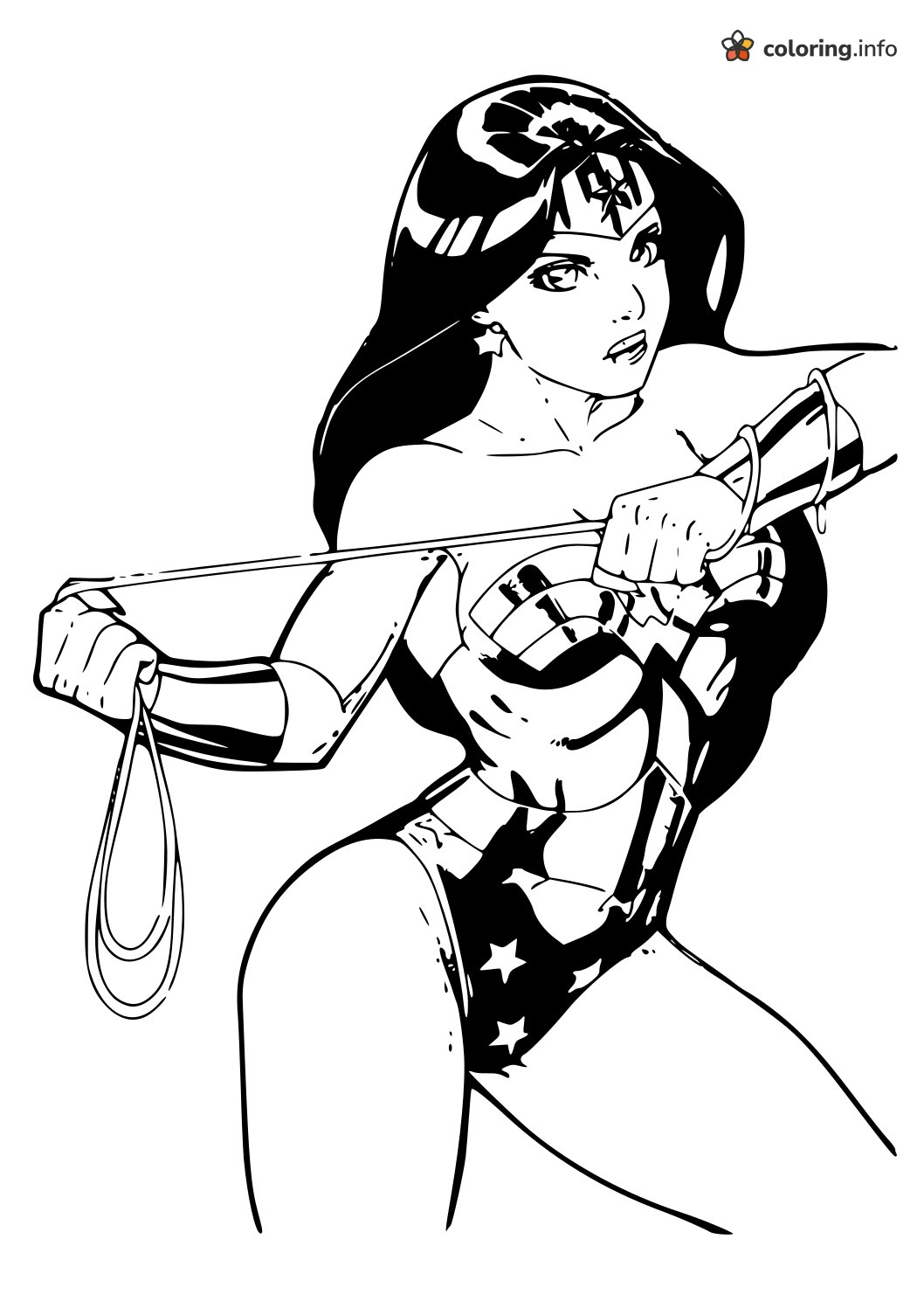 Glowing Lasso of Truth in Wonder Woman Action Pose coloring page Glowing Lasso of Truth in Wonder Woman Action Pose coloring page