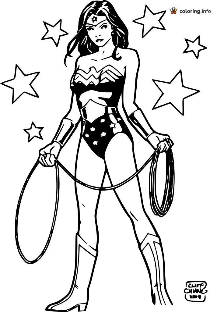 Serious-Faced Wonder Woman Holding Her Golden Lasso coloring sheet Serious-Faced Wonder Woman Holding Her Golden Lasso coloring sheet