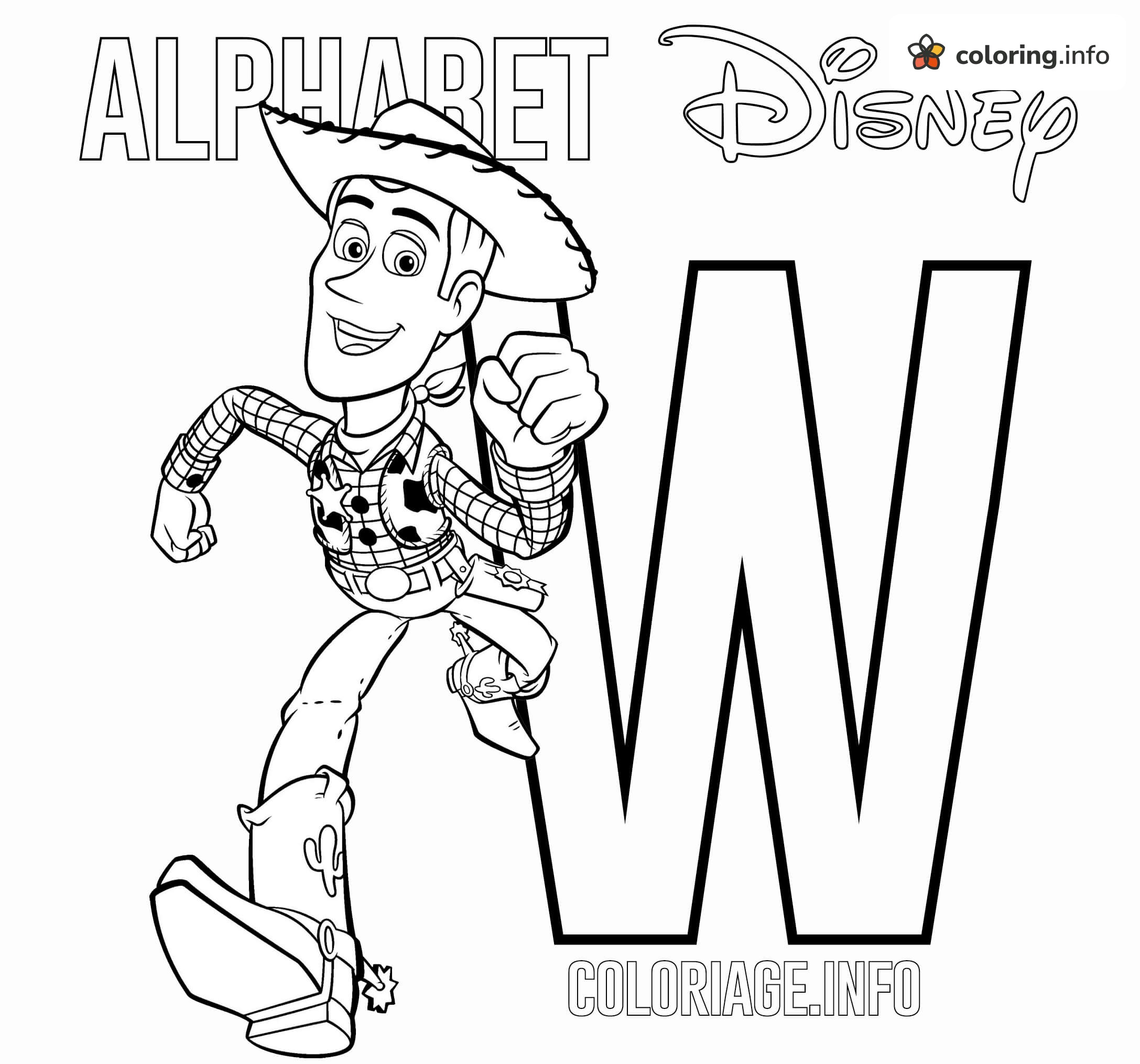 Woody the Sheriff, Disney Alphabet Letter W coloring page Woody the Sheriff, Disney Alphabet Letter W coloring page