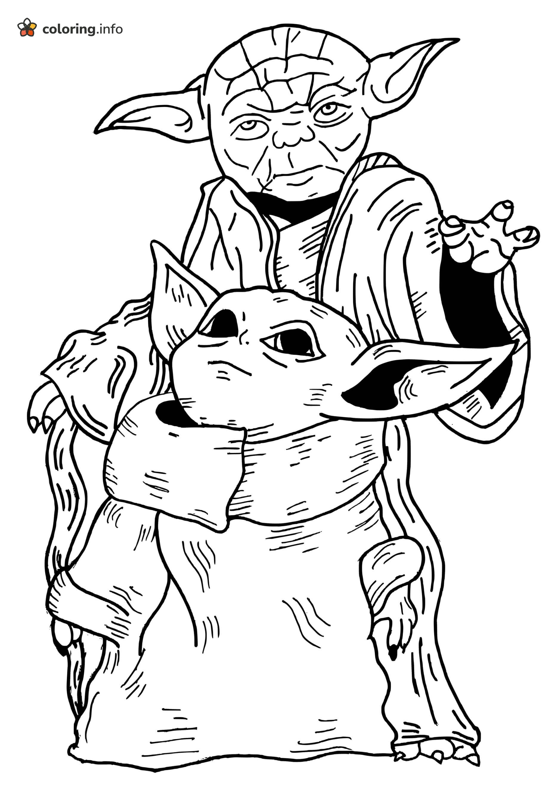 Yoda and Baby Yoda Together, Hand Outstretched coloring sheet Yoda and Baby Yoda Together, Hand Outstretched coloring sheet