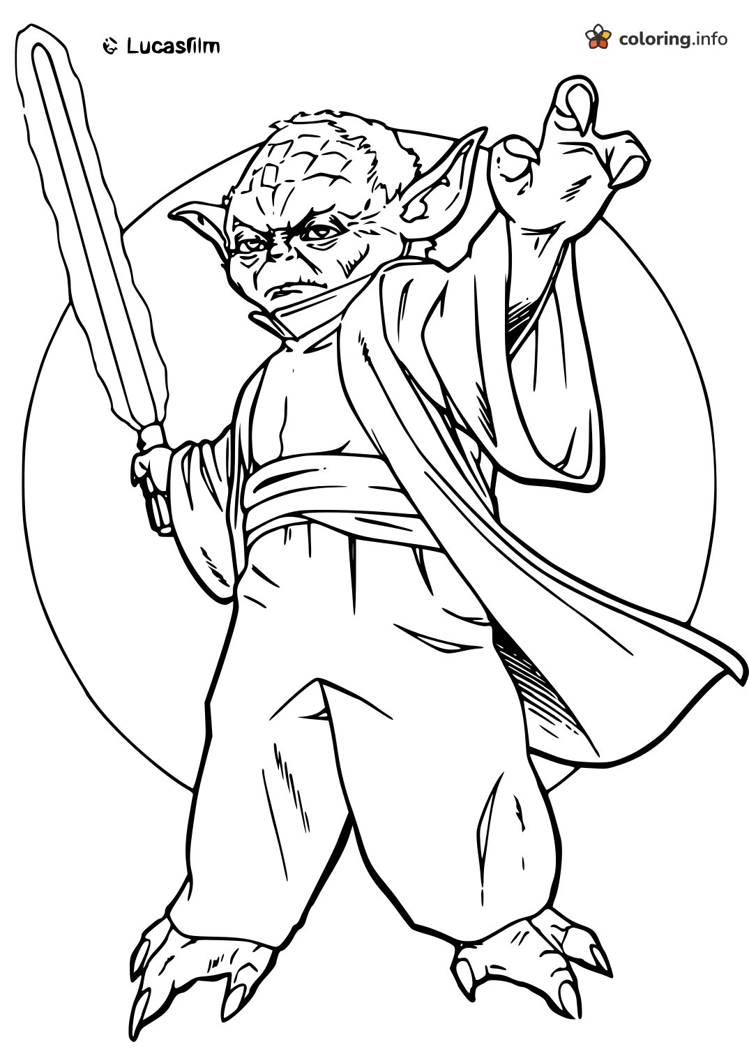 Yoda Using the Force with Lightsaber, Star Wars Page coloring page Yoda Using the Force with Lightsaber, Star Wars Page coloring page