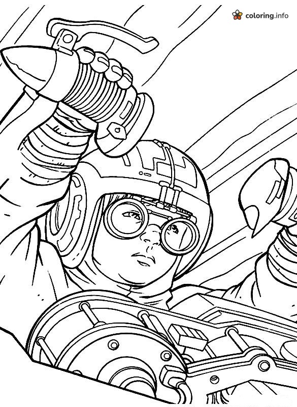 Young Anakin Podracing in the Cockpit, Star Wars Scene coloring page Young Anakin Podracing in the Cockpit, Star Wars Scene coloring page