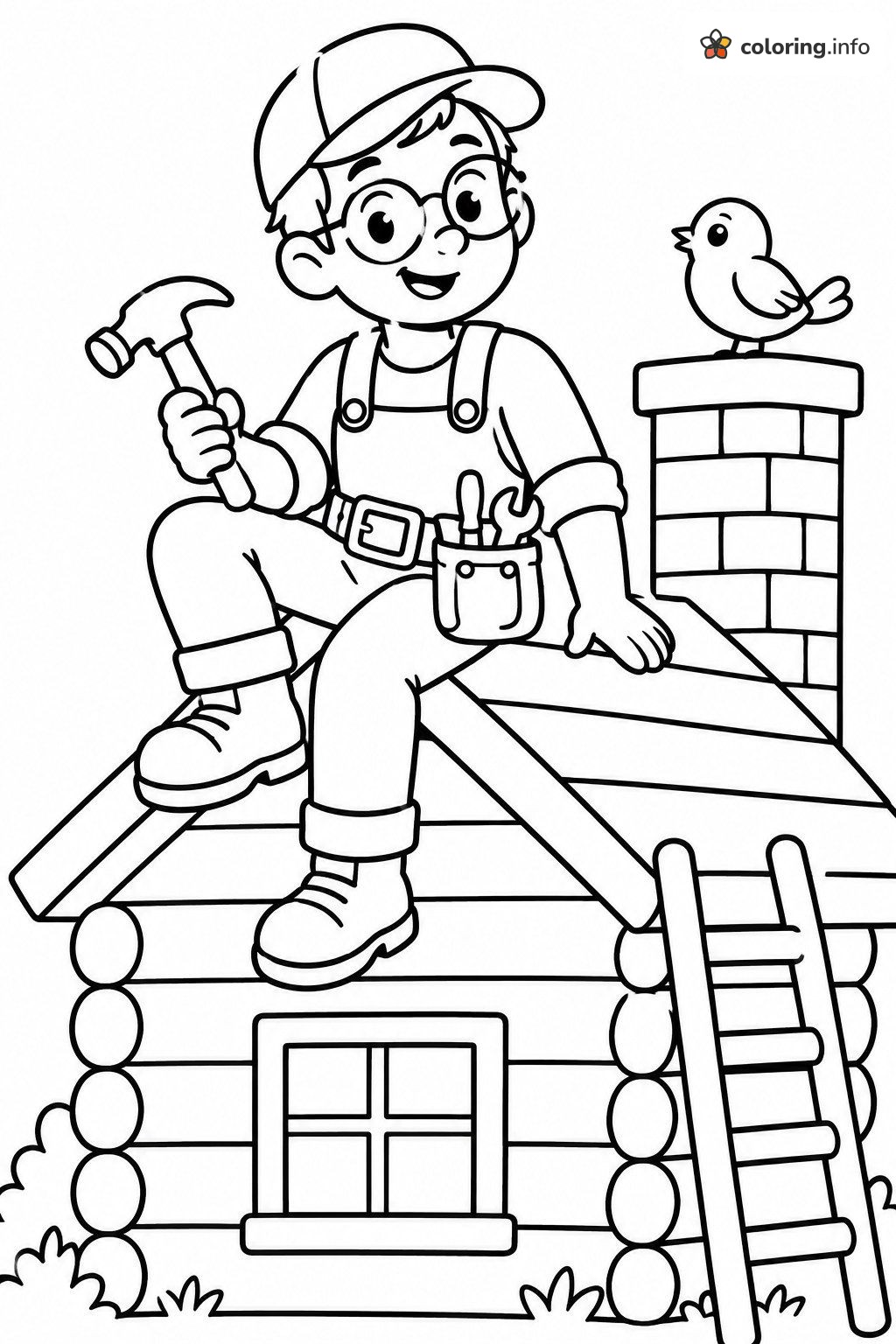 Kid Builder on a Cabin Roof, Gravity Falls Coloring Sheet Kid Builder on a Cabin Roof, Gravity Falls Coloring Sheet