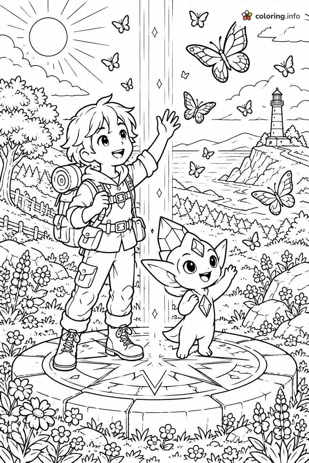 Steven Universe Adventurer and Crystal Pal Under the Butterflies coloring page Steven Universe Adventurer and Crystal Pal Under the Butterflies coloring page