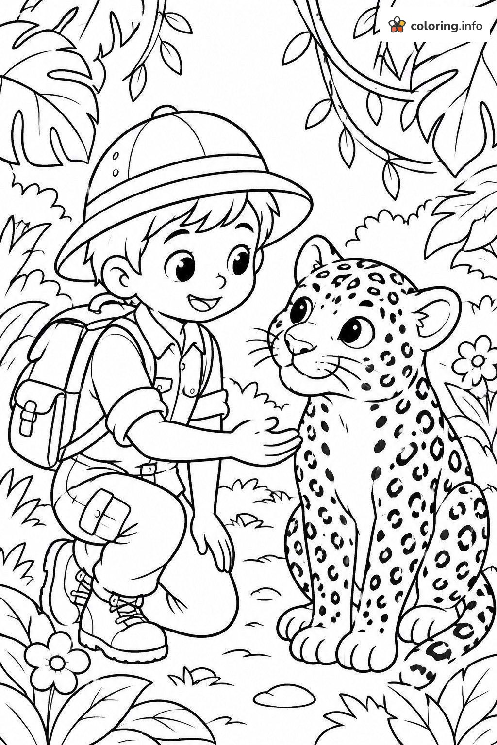 Young Explorer and Leopard Cub, Wild Kratts Jungle Page coloring page Young Explorer and Leopard Cub, Wild Kratts Jungle Page coloring page