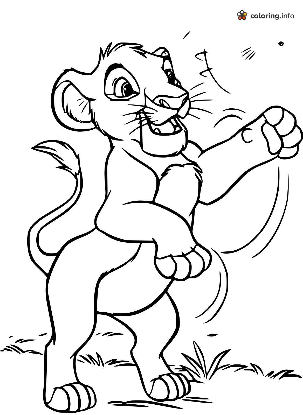 Playful Young Simba Swatting a Bug, The Lion King coloring page Playful Young Simba Swatting a Bug, The Lion King coloring page