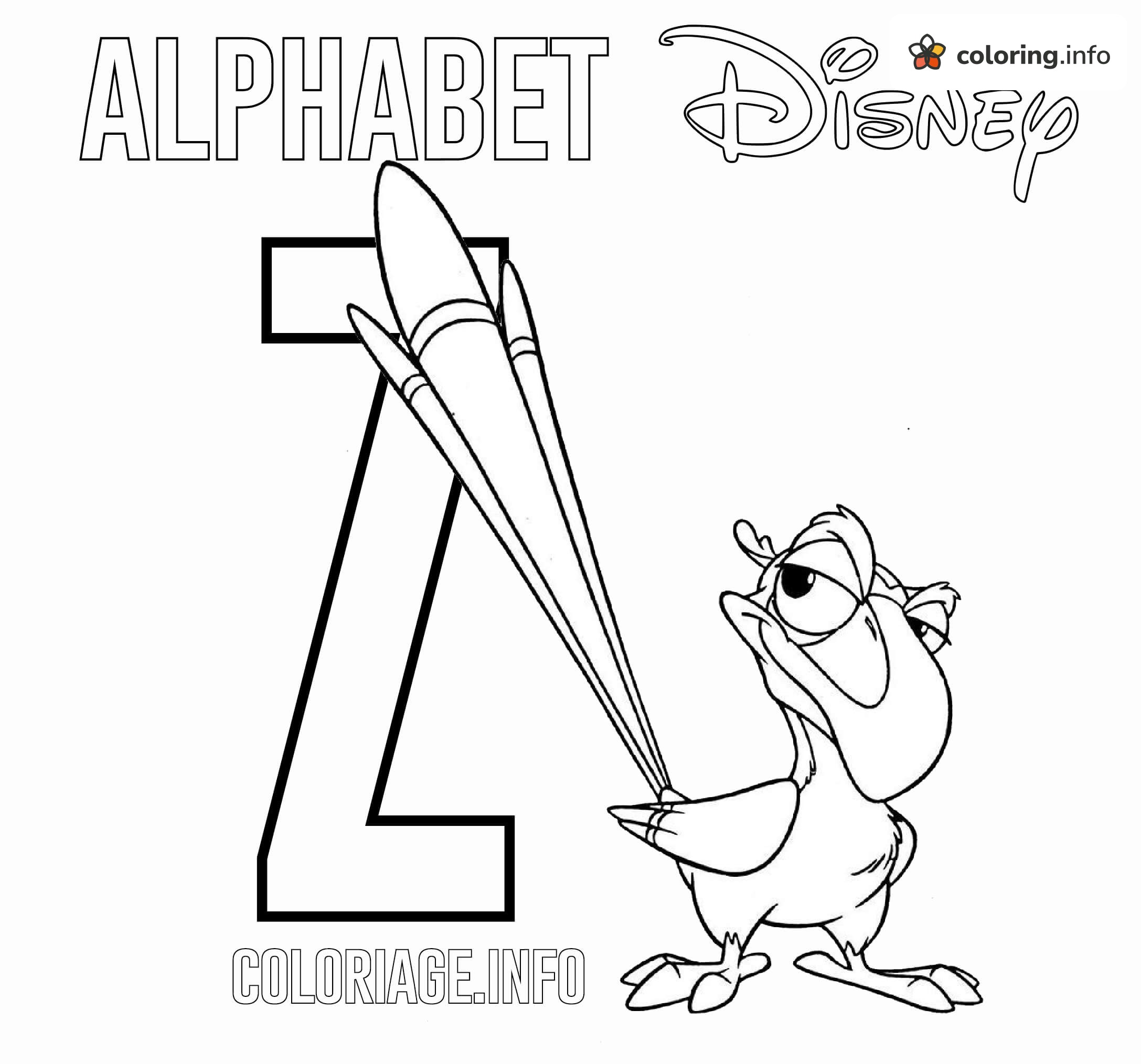 Zazu With Paintbrushes, Disney Alphabet Letter Z coloring page Zazu With Paintbrushes, Disney Alphabet Letter Z coloring page