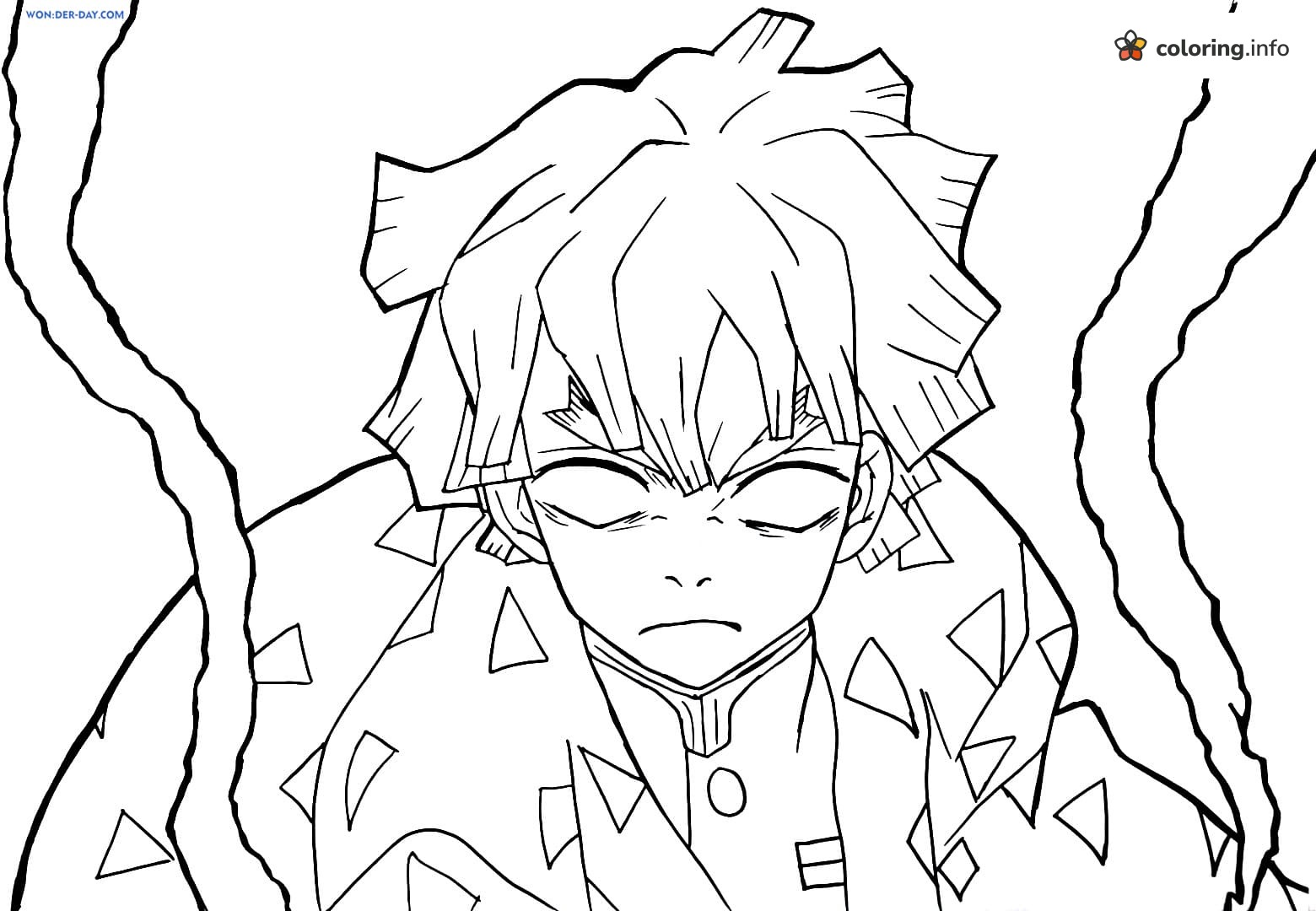 Lightning Lines Around Zenitsu in a Demon Slayer Close-Up coloring page Lightning Lines Around Zenitsu in a Demon Slayer Close-Up coloring page