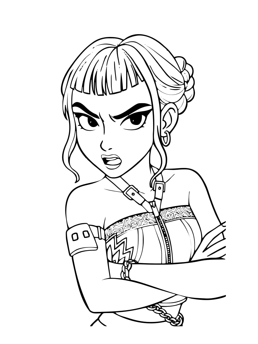 Zoey — Crossed Arms, Defiant Stare coloring page Zoey — Crossed Arms, Defiant Stare coloring page