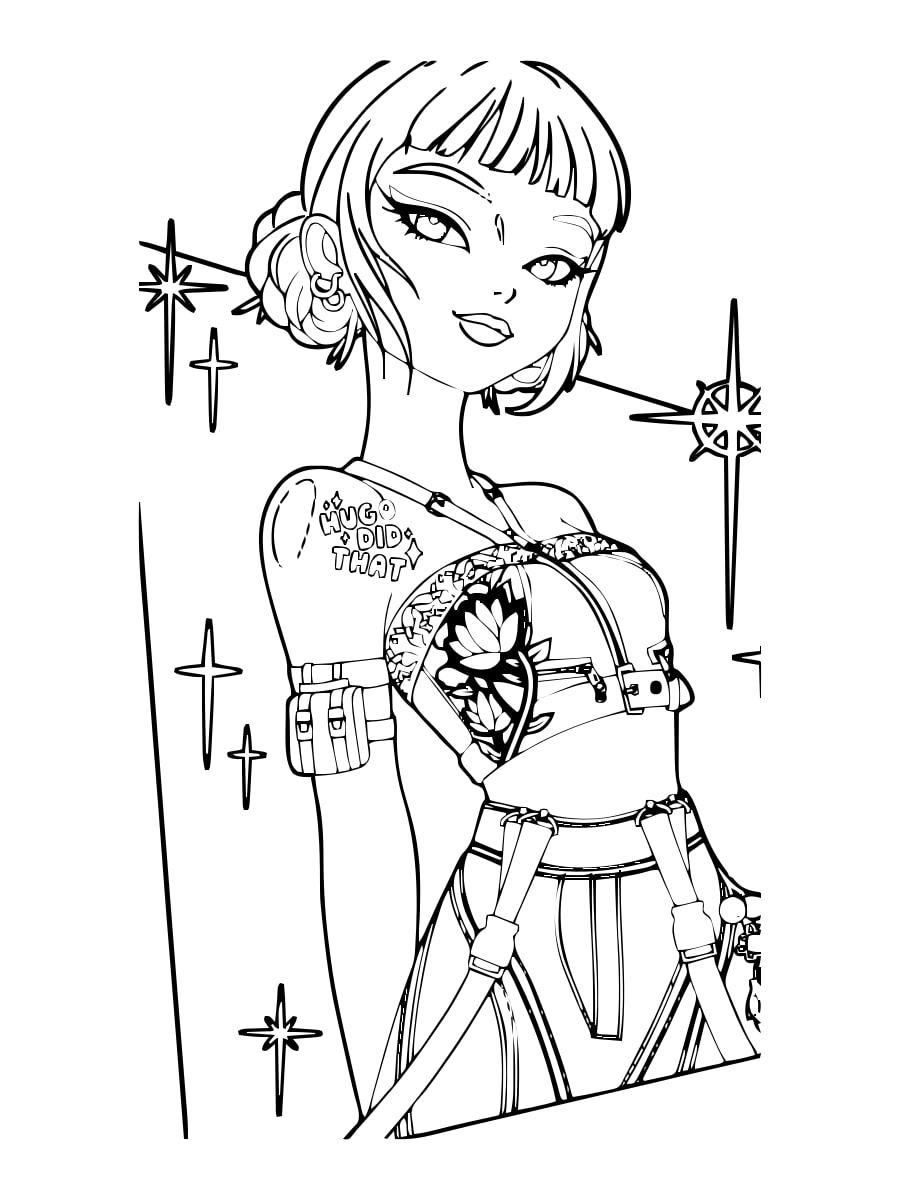 Zoey — Stage Outfit with Star Tattoos coloring page Zoey — Stage Outfit with Star Tattoos coloring page