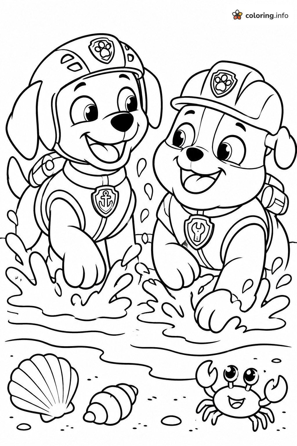 Splashy Shallows Pals: Zuma (PAW Patrol) and Rubble coloring page Splashy Shallows Pals: Zuma (PAW Patrol) and Rubble coloring page
