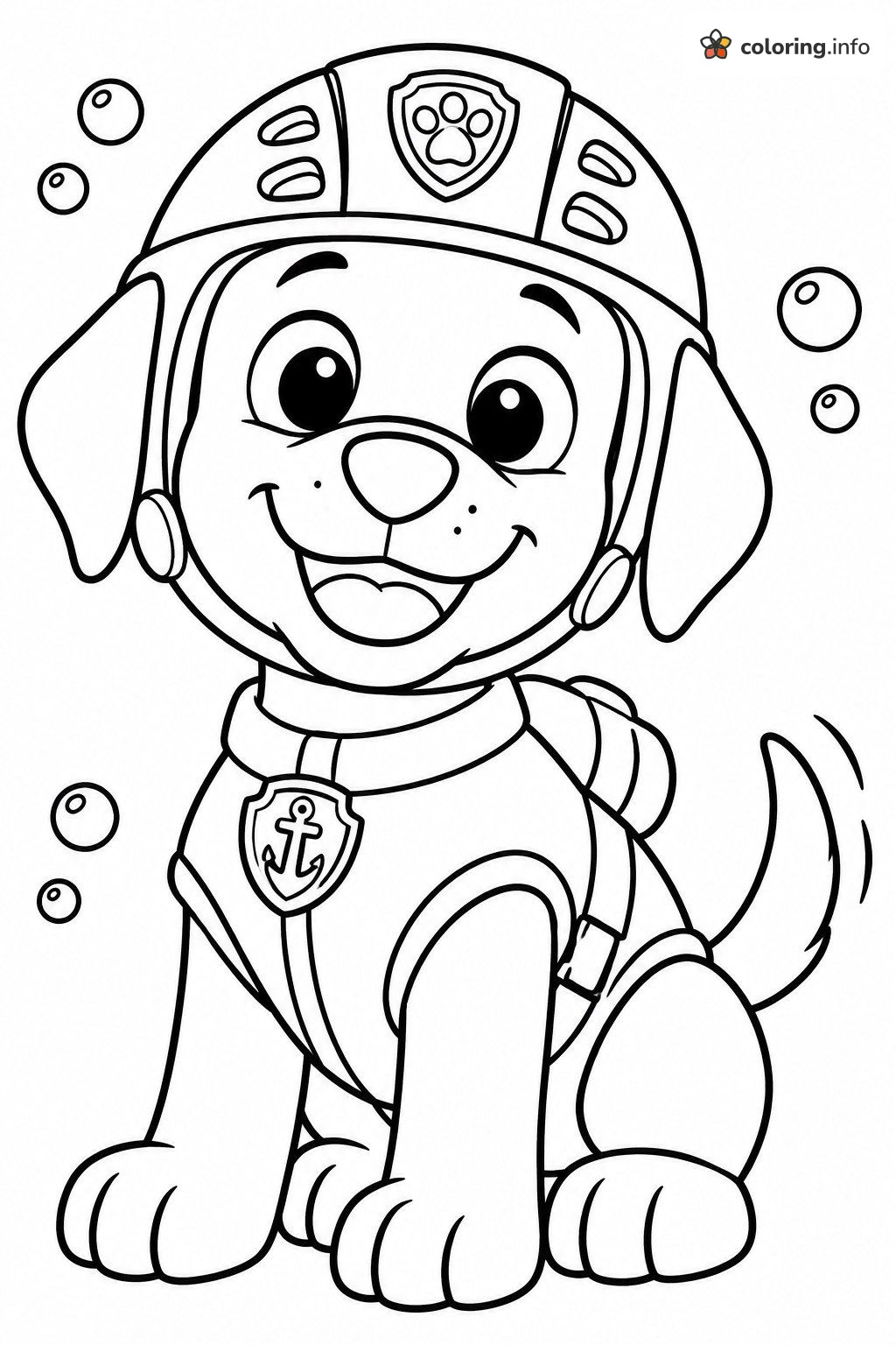 Happy Zuma (PAW Patrol) Sitting Pretty with Bubbles coloring page Happy Zuma (PAW Patrol) Sitting Pretty with Bubbles coloring page