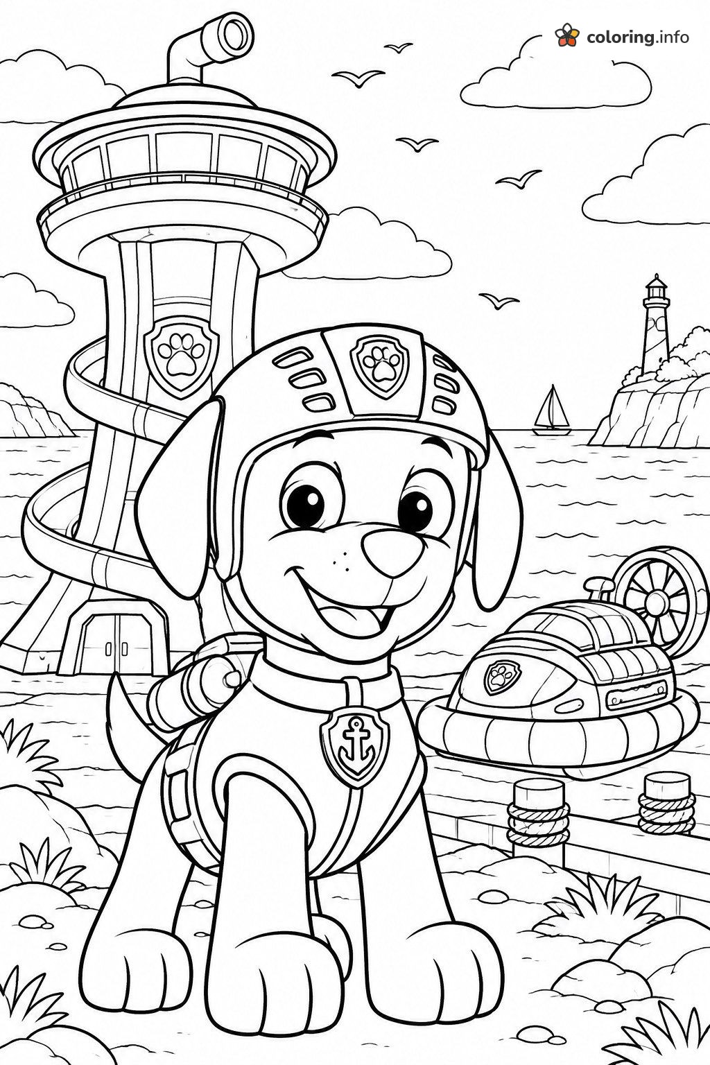 Lookout Tower Shoreline With Zuma (PAW Patrol) coloring page Lookout Tower Shoreline With Zuma (PAW Patrol) coloring page
