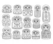 Printable adult cute russian dolls coloring pages