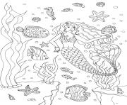 Printable adult mermaid and fishes by olivier coloring pages