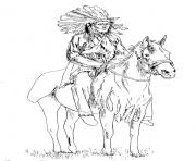 Printable adult native american on his horse coloring pages
