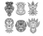 Printable adult 6 african masks coloring pages