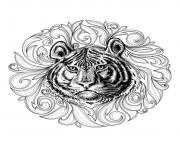 Printable adult africa tiger leaves framework coloring pages