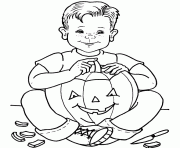 kid carving halloween pumpkin coloring sheets printable051c