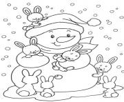 cute bunnies and snowman free winter s57ab coloring pages