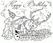 kristoff sven and olaf having bday party colouring page