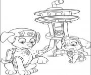 Printable paw patrol skye and zuma behind a tower coloring pages