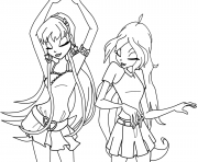 stella and bloom dancing winx club coloring pages