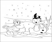 Printable donald making snowman disney sde7e coloring pages