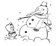 Printable kid and snowman winter s45a9 coloring pages