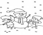 Printable two kids making snowman together s winter 9dec coloring pages